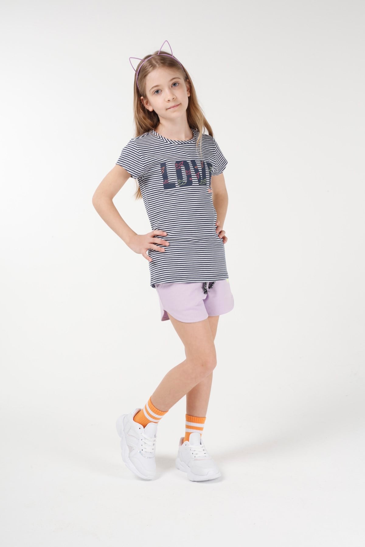 BRZ Kids İpliği Boyalı Kız Çocuk Kısa Kollu T-shirt