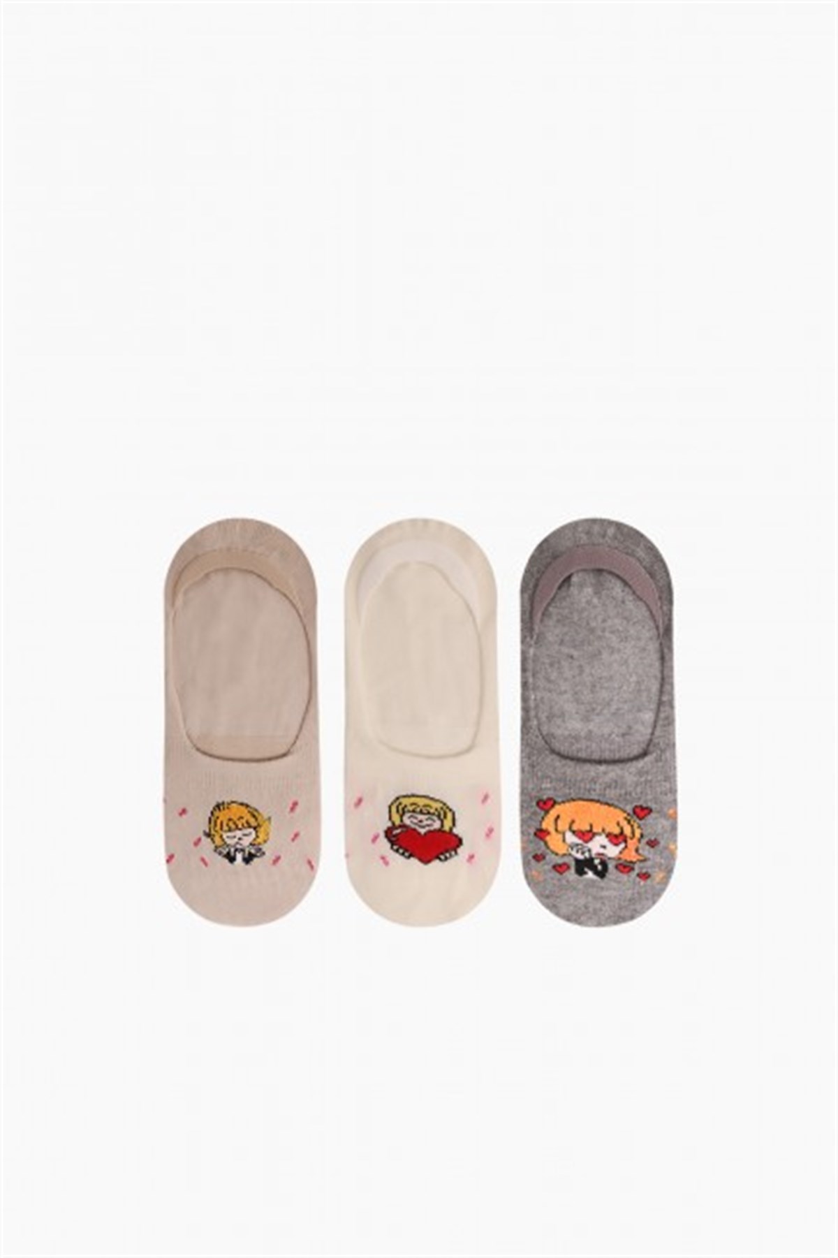 BRZ Kids Kalp Desenli Kız Çocuk Babet Çorabı 3Lü Set