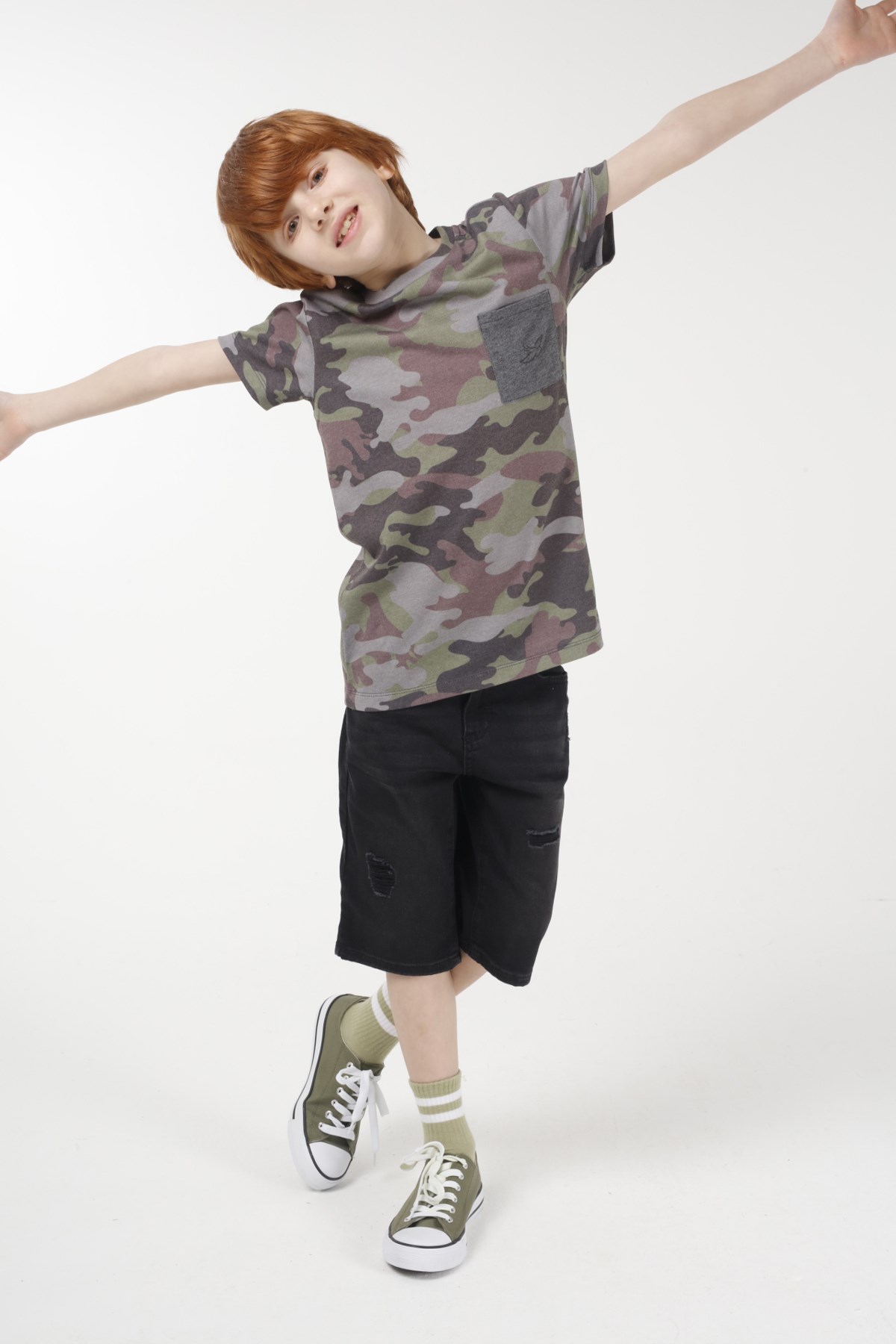 BRZ Kids Kamuflaj Baskılı Erkek Çocuk Kısa Kollu T-shirt