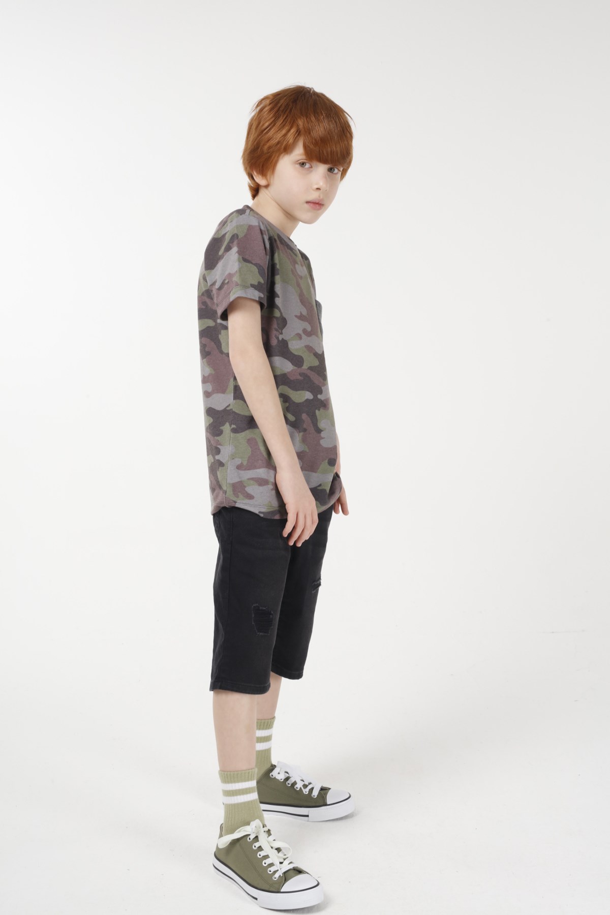 BRZ Kids Kamuflaj Baskılı Erkek Çocuk Kısa Kollu T-shirt
