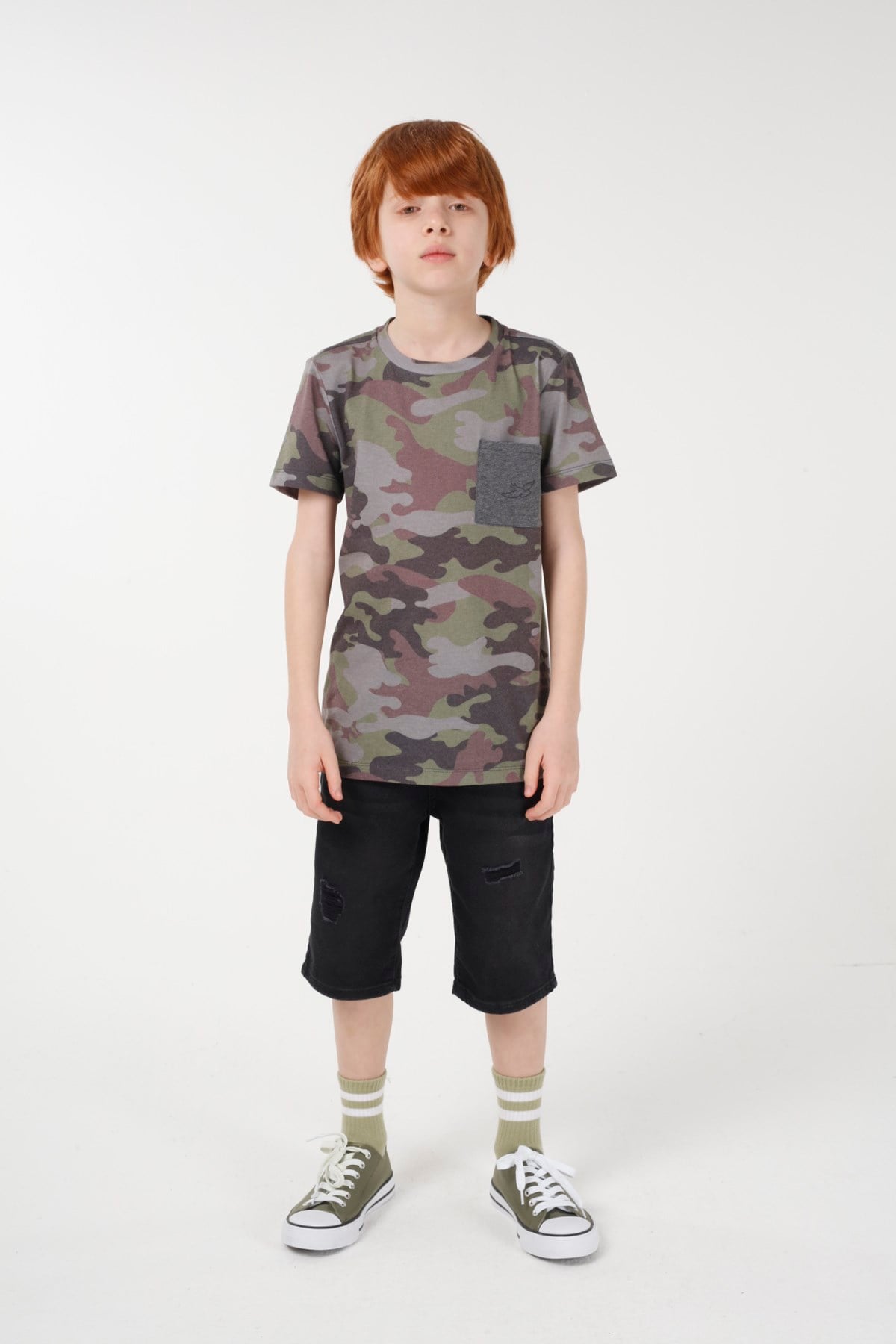 BRZ Kids Kamuflaj Baskılı Erkek Çocuk Kısa Kollu T-shirt