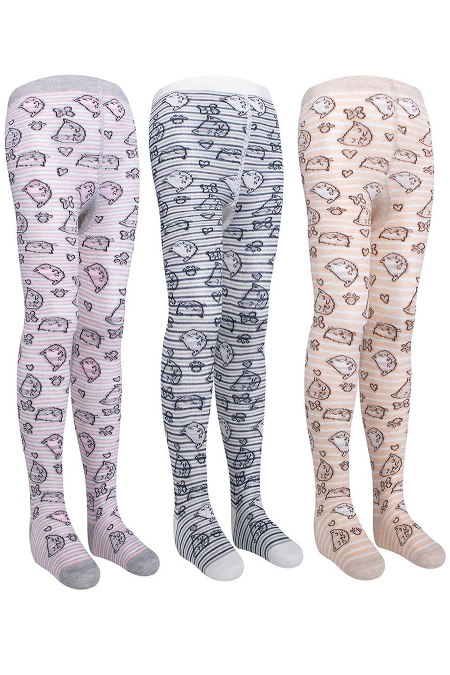 BRZ Kids Kedi Desenli Kız Çocuk Külotlu Çorap 3lü Set