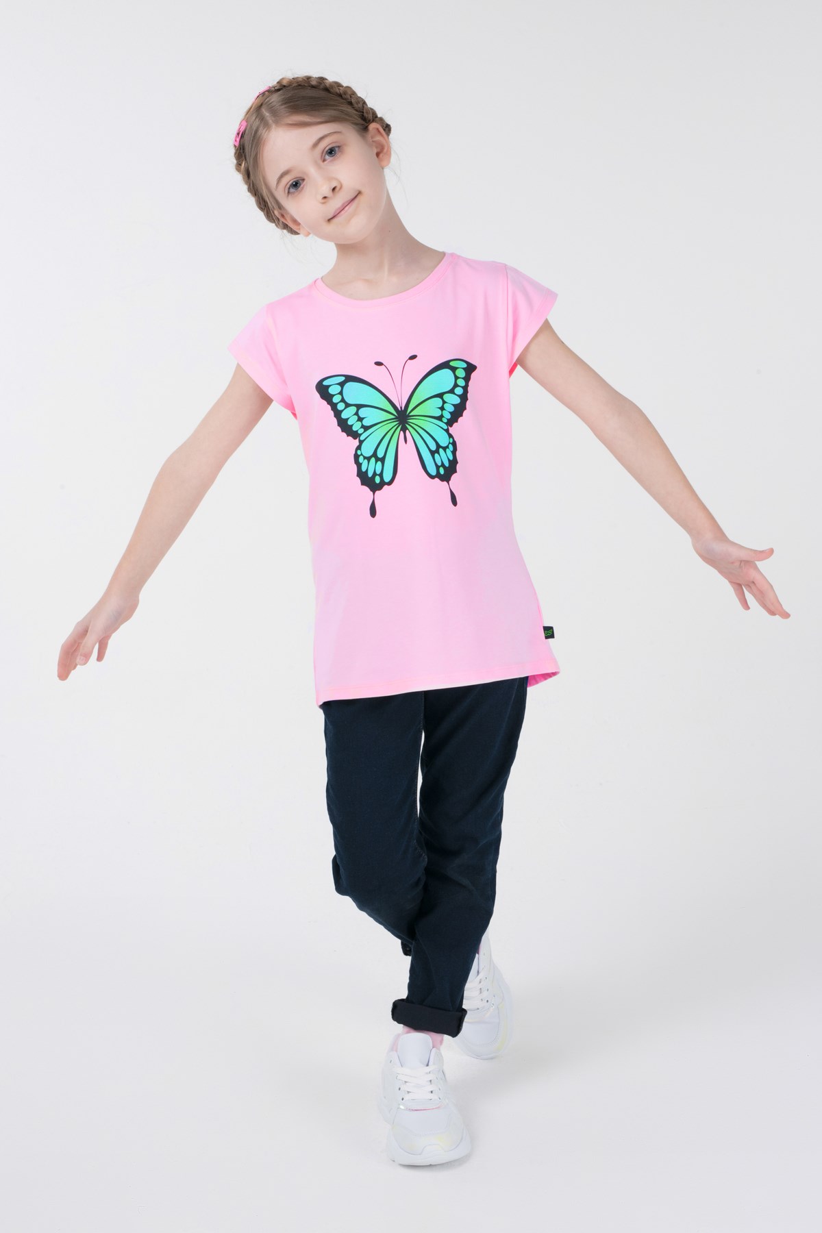 BRZ Kids Kelebek Baskılı Kız Çocuk Kısa Kollu T-shirt