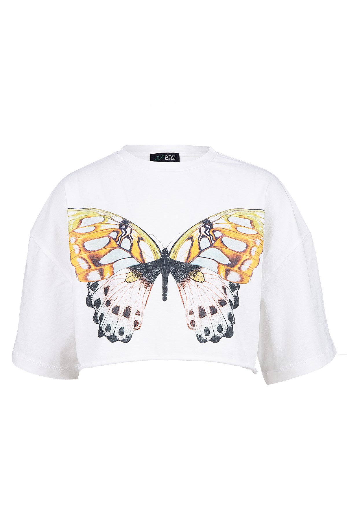 BRZ Kids Kelebek Baskılı Kız Çocuk Oversize Crop Tişört