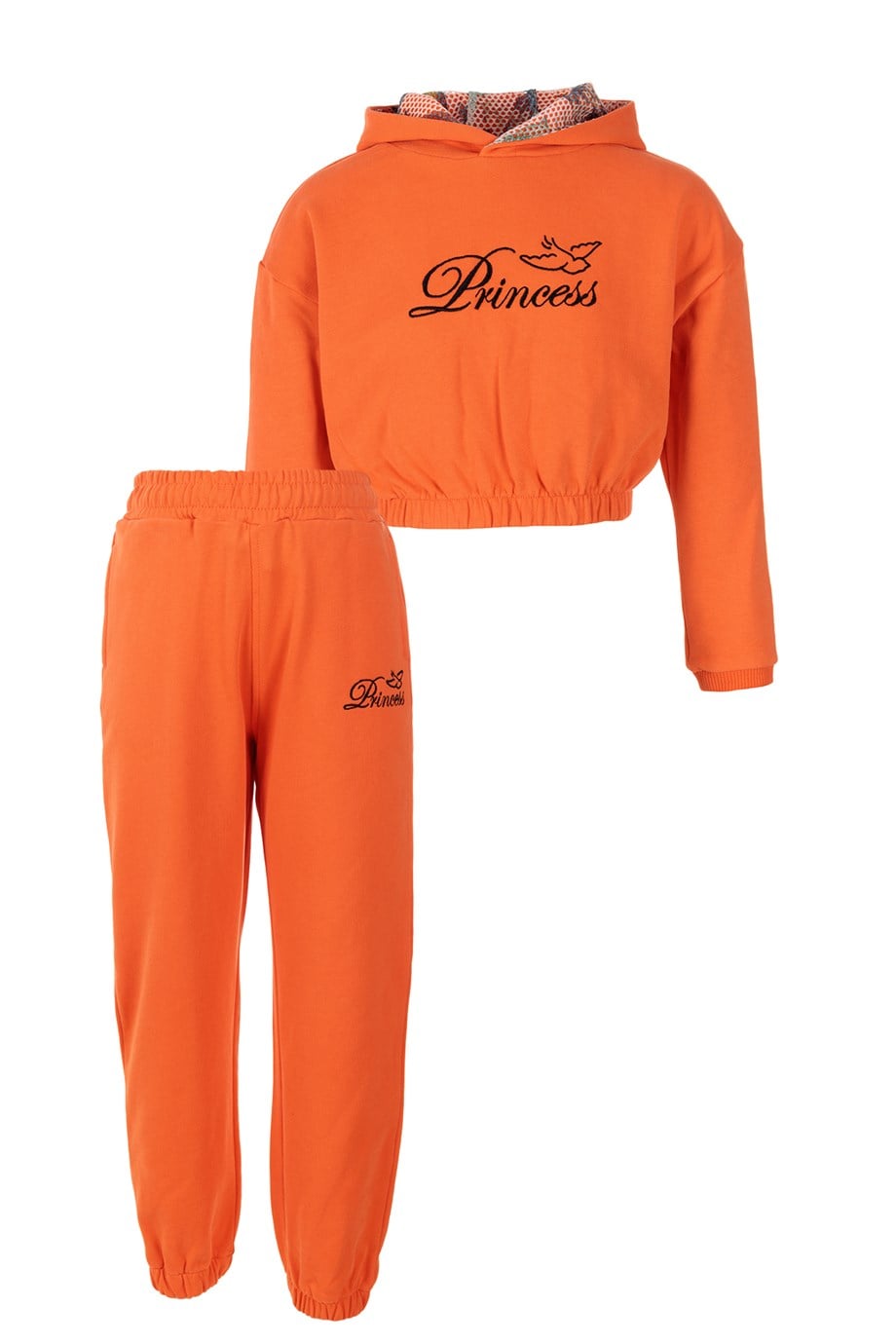 BRZ Kids Kız Çocuk Turuncu Renk Crop Sweatshirt Pantolon Takım