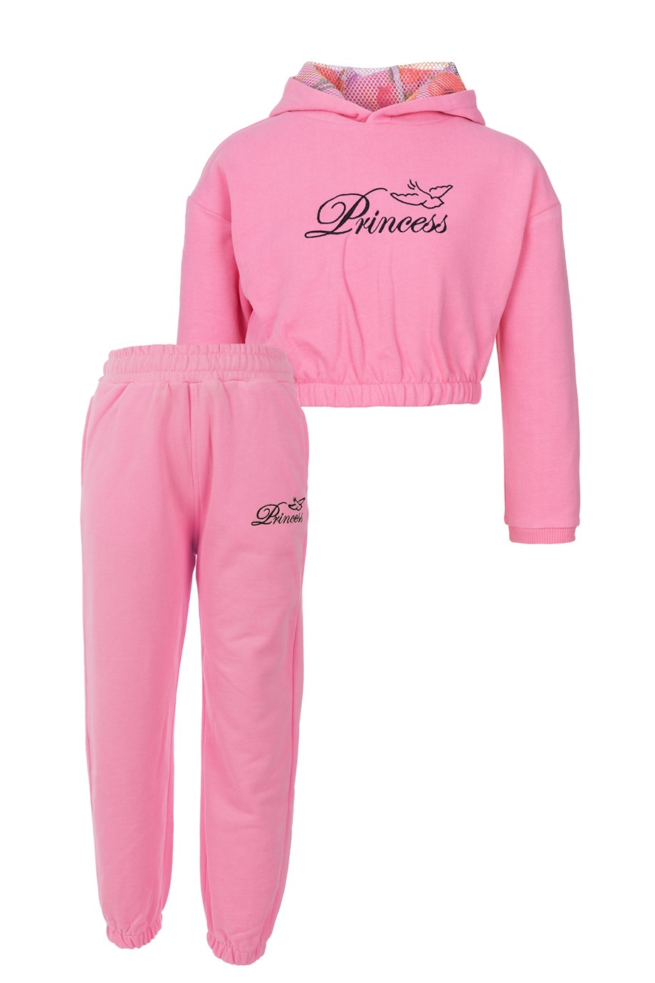 BRZ Kids Kız Çocuk Pembe Crop Sweatshirt Pantolon Takım