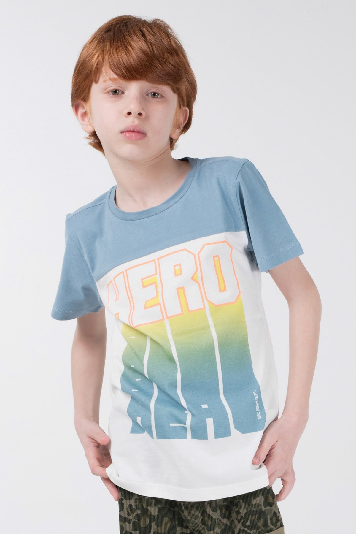 BRZ Kids Kontrast Renkli Baskılı Erkek Çocuk Kısa Kollu T-shirt