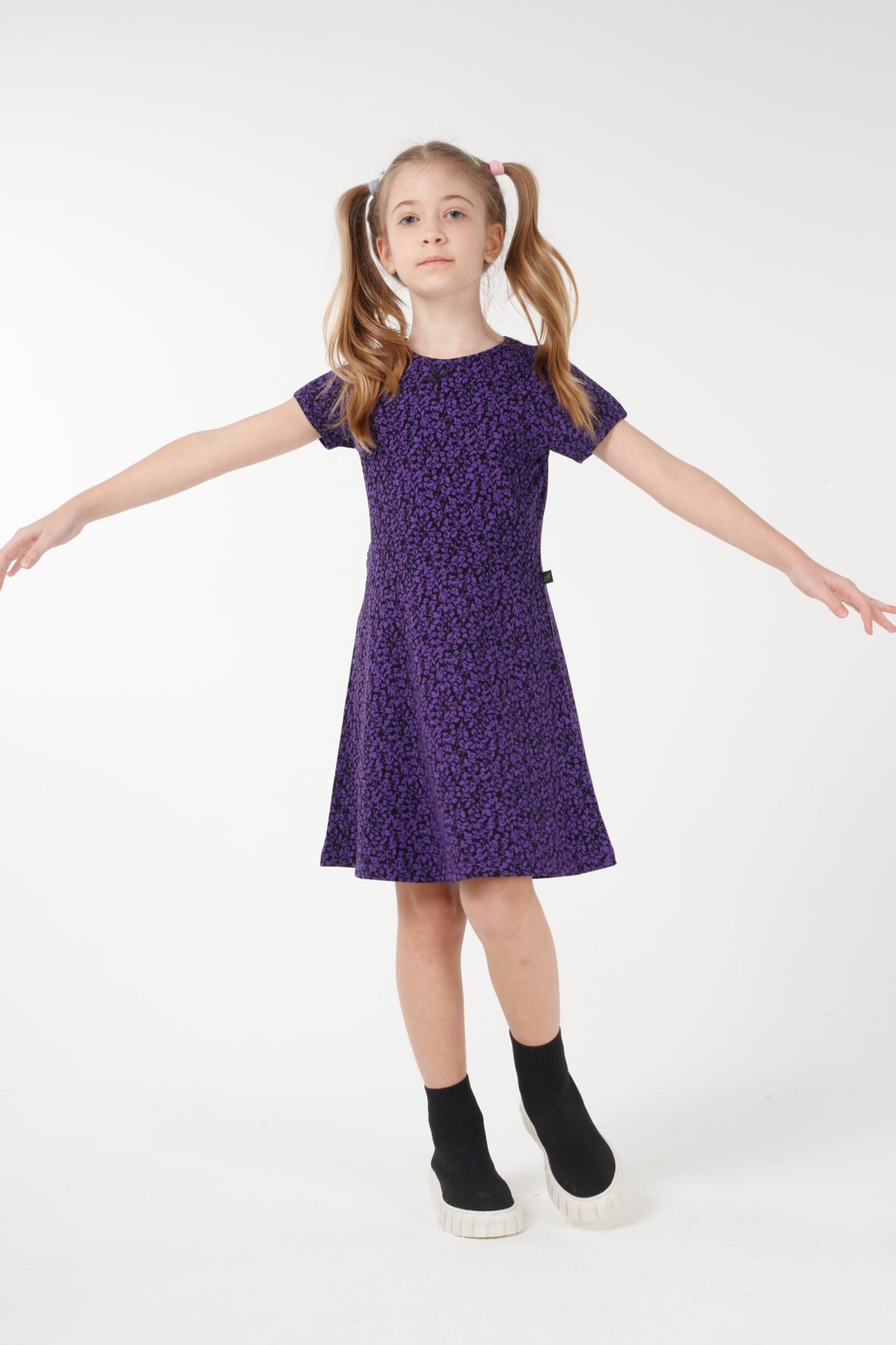 BRZ Kids Metraj Baskılı Kısa Kollu Kız Çocuk Elbise