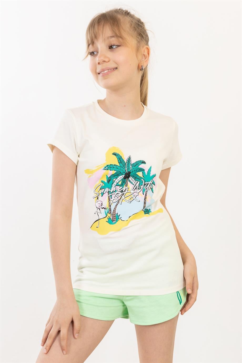 BRZ Kids Palmiye Baskılı Kız Çocuk T-shirt
