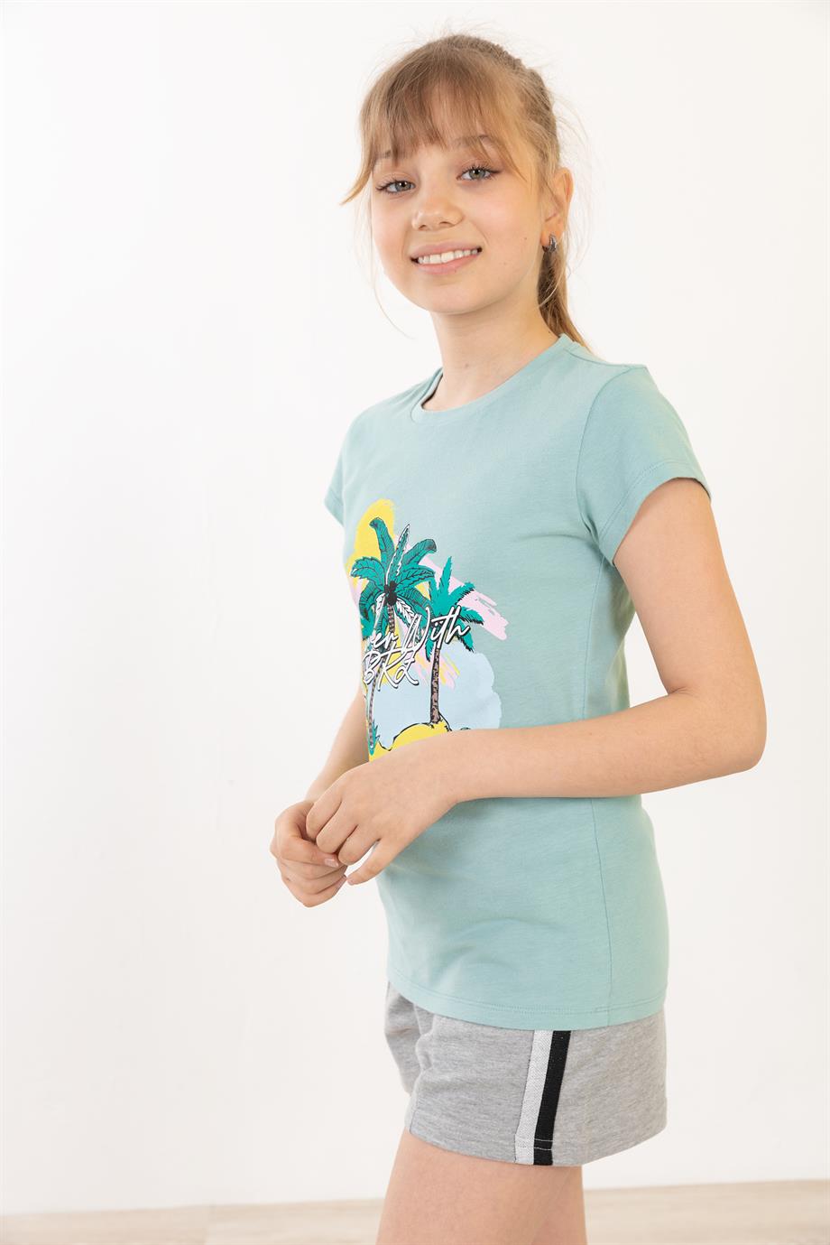 BRZ Kids Palmiye Baskılı Kız Çocuk T-shirt