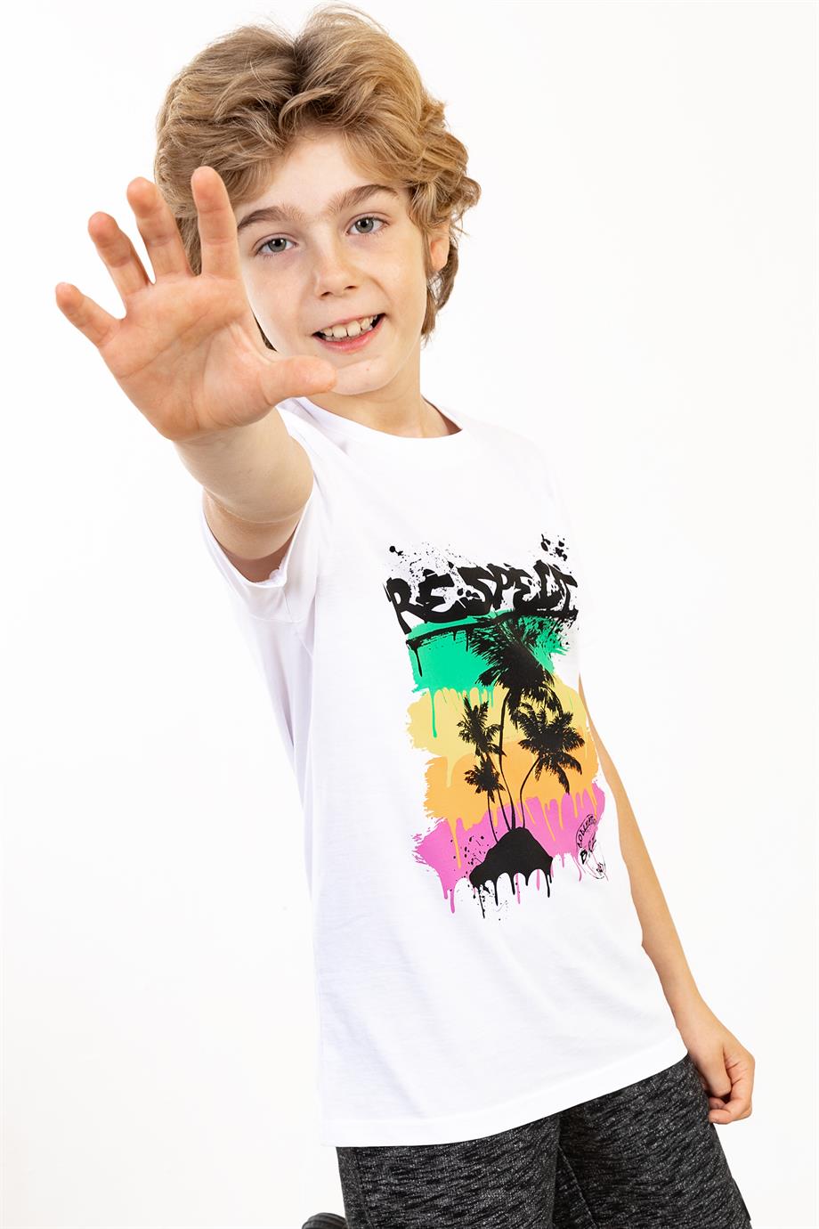 BRZ Kids Palmiye Baskılı Unisex Çocuk Kısa Kollu T-shirt