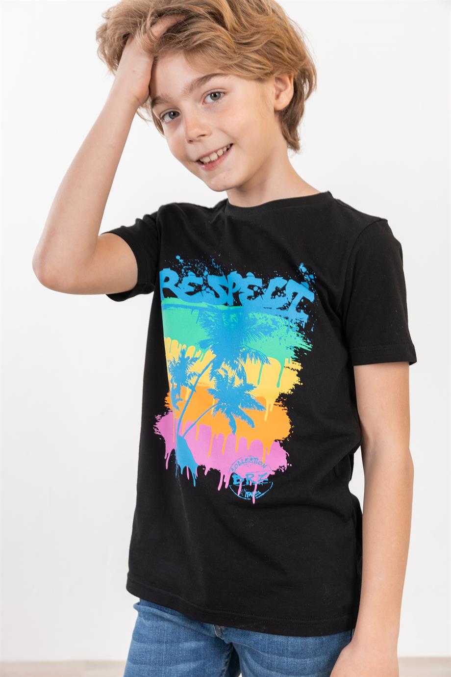 BRZ Kids Palmiye Baskılı Unisex Çocuk Kısa Kollu T-shirt
