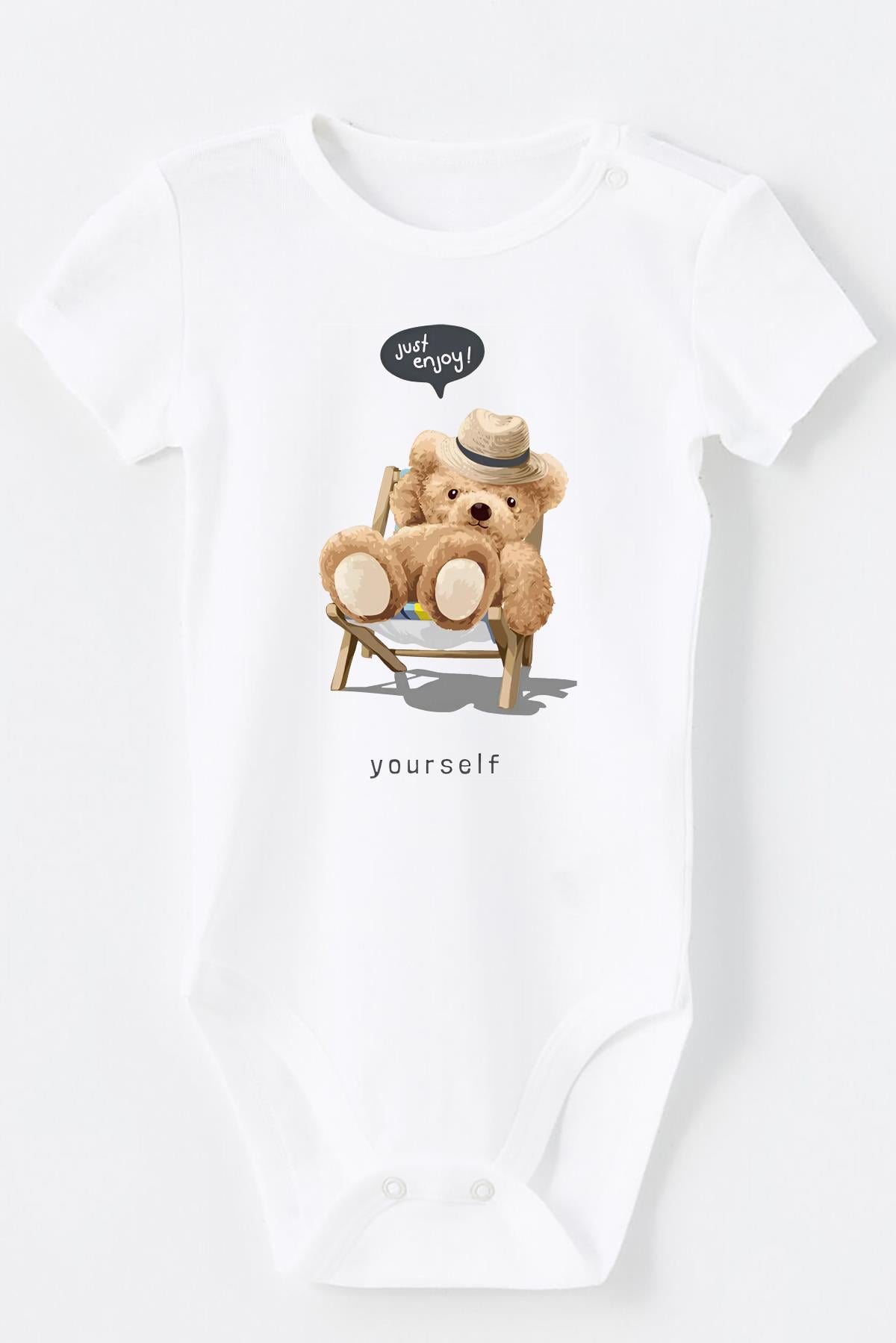 BRZ Kids Pamuklu Just Enjoy Yourself Baskılı Omuz ve Alt Kısmı Çıtçıtlı Body Bebek Zıbın