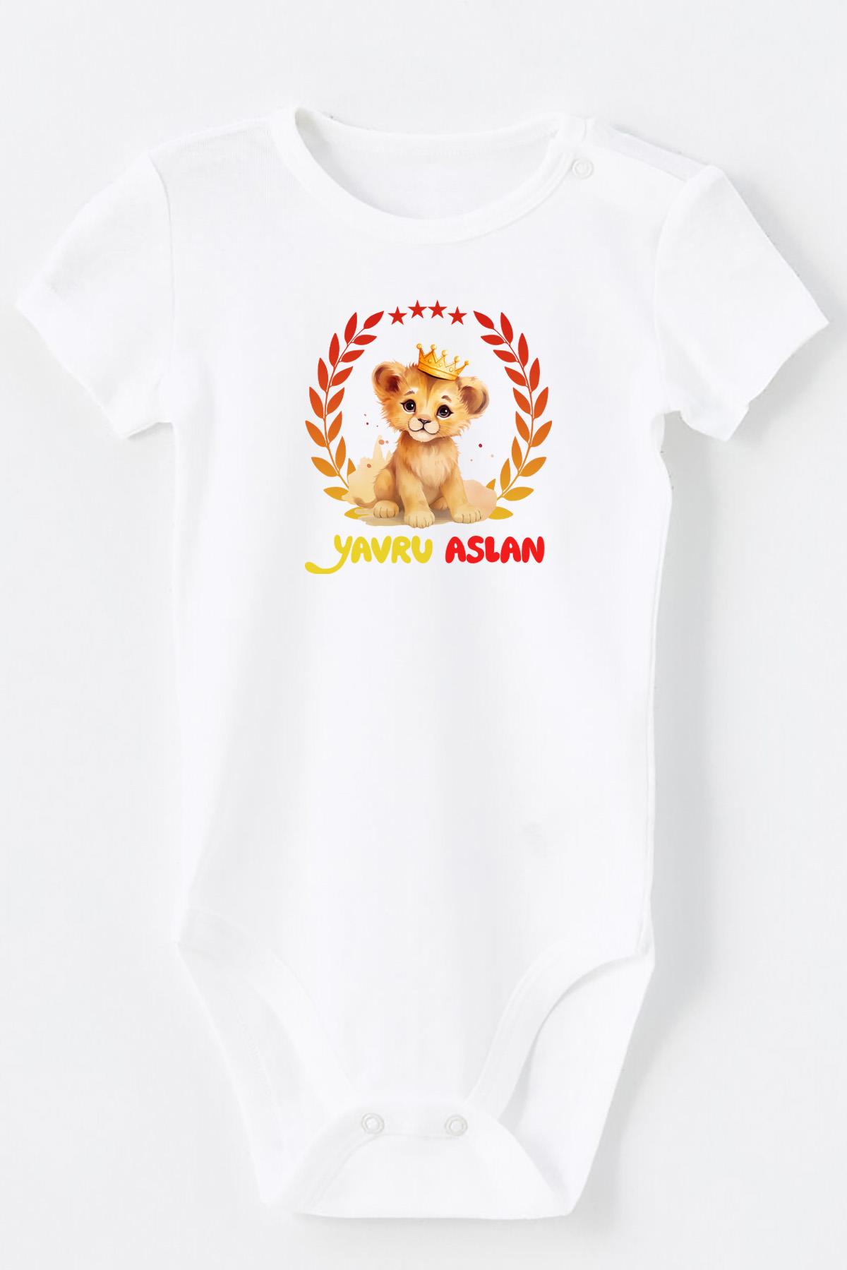 BRZ Kids Pamuklu Yavru Aslan Baskılı Omuz ve Alt Kısmı Çıtçıtlı Body Bebek Zıbın