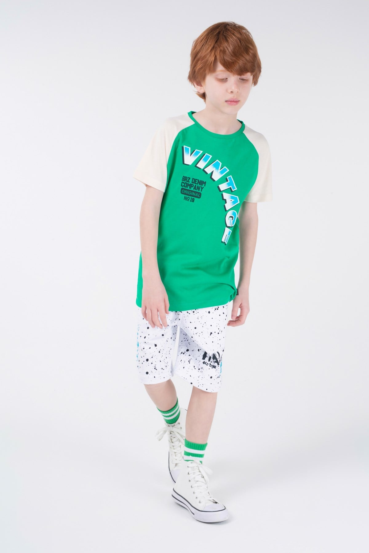 BRZ Kids Reglan Kollu Baskılı Erkek Çocuk Kısa Kollu T-shirt