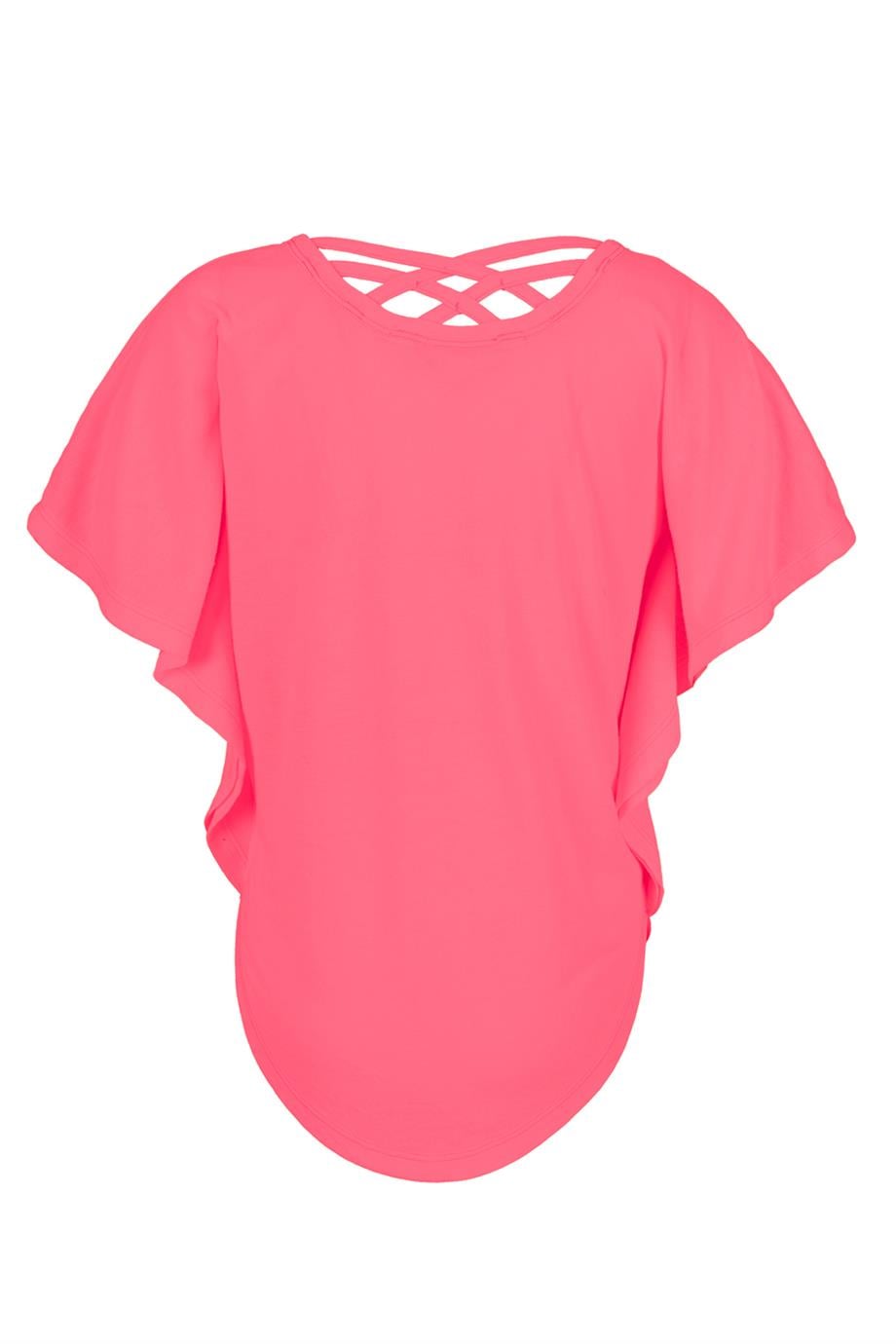 BRZ Kids Sim Baskılı Neon Pembe Kız Çocuk Yarasa Kollu T-shirt.