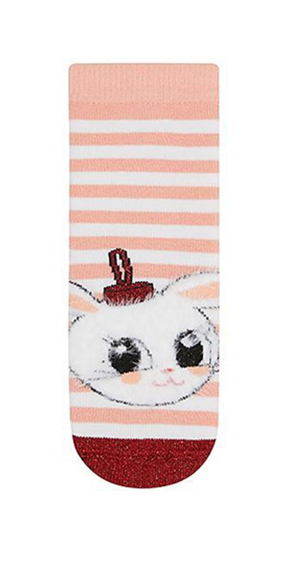 BRZ Kids Simli Tavşan,Penguen Desenli Havlu Tabanaltı Baskılı Kız Çocuk Çorabı 3lü Set
