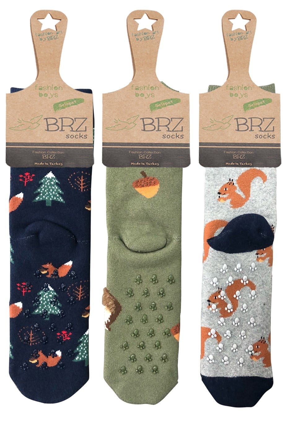 BRZ Kids Sincap Desenli Havlu Tabanaltı Baskılı  Erkek Çocuk Çorabı 3lü Set
