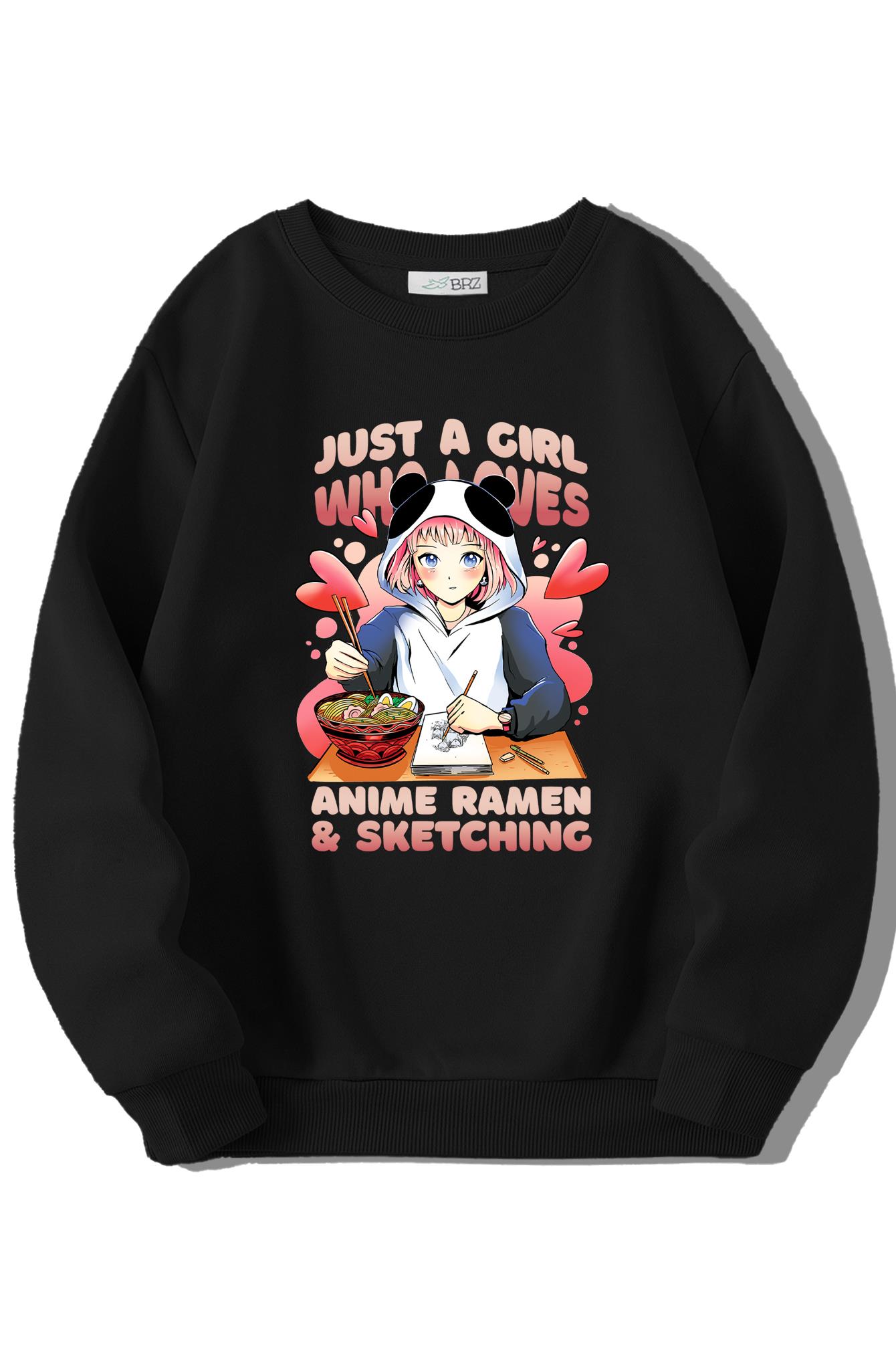 BRZ Kids Unisex Çocuk Anime Girl and Ramen Sweatshirt