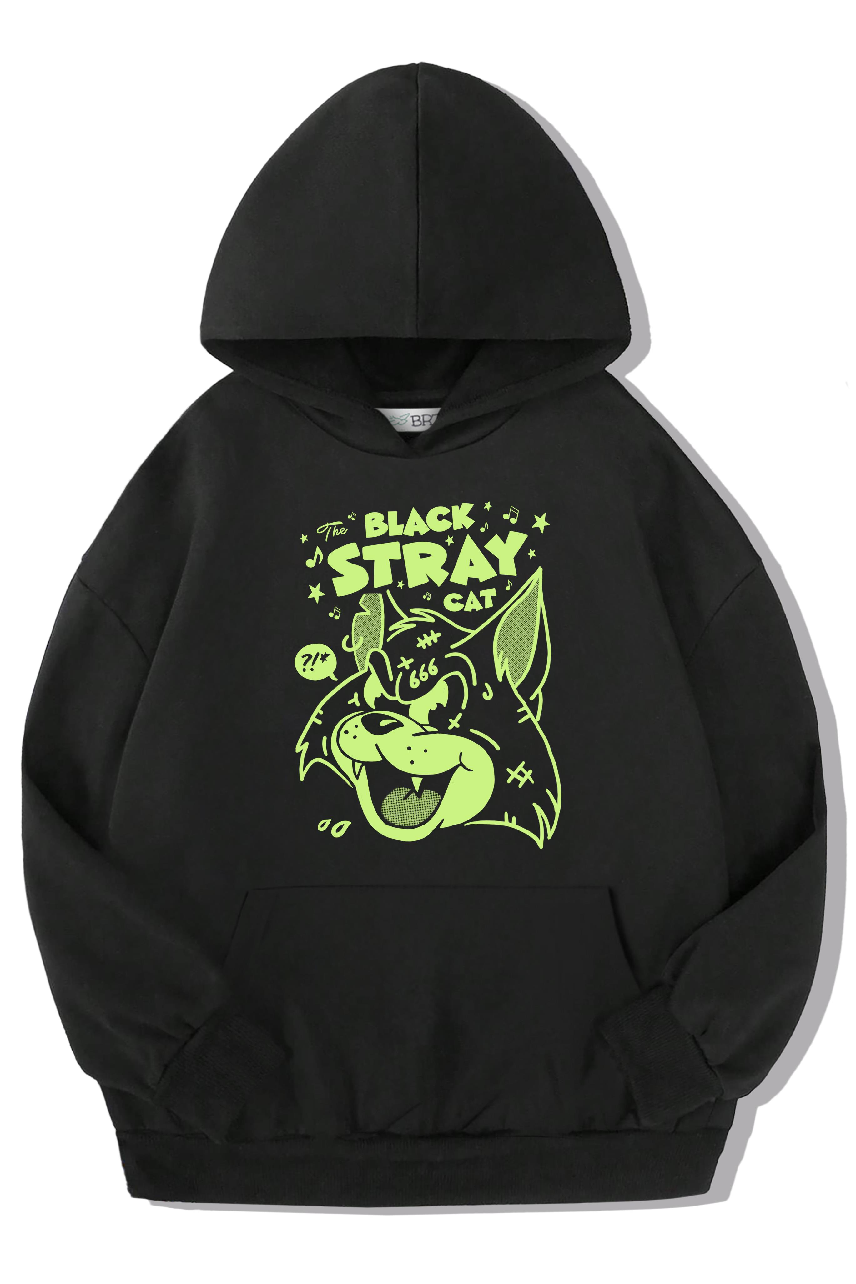 BRZ Kids Unisex Çocuk Black Stray Cat Hoodie