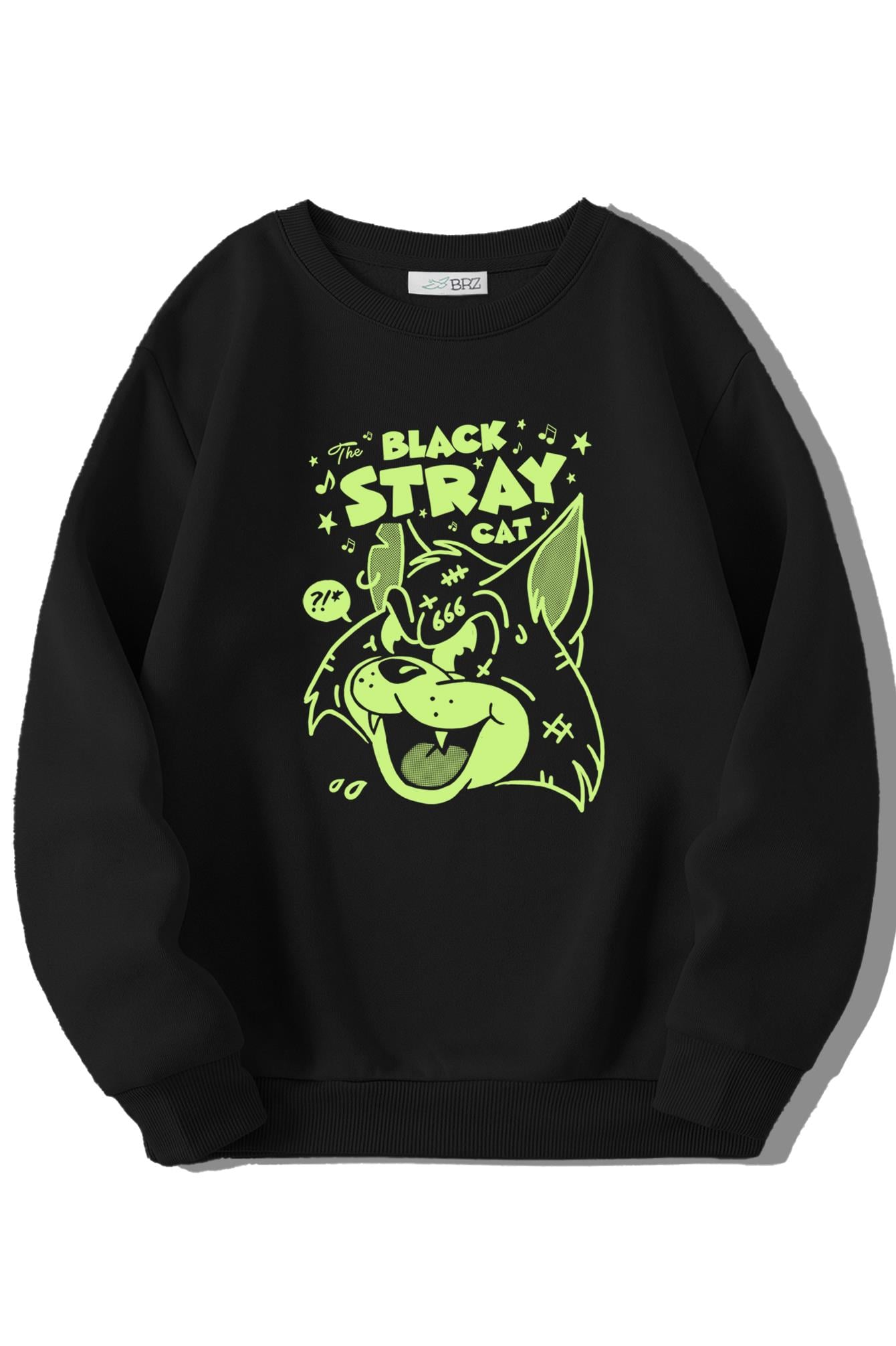BRZ Kids Unisex Çocuk Black Stray Cat Sweatshirt