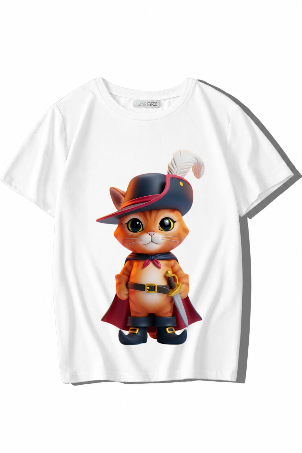 BRZ Kids Unisex Çocuk Çizmeli Kedi T-shirt Beyaz
