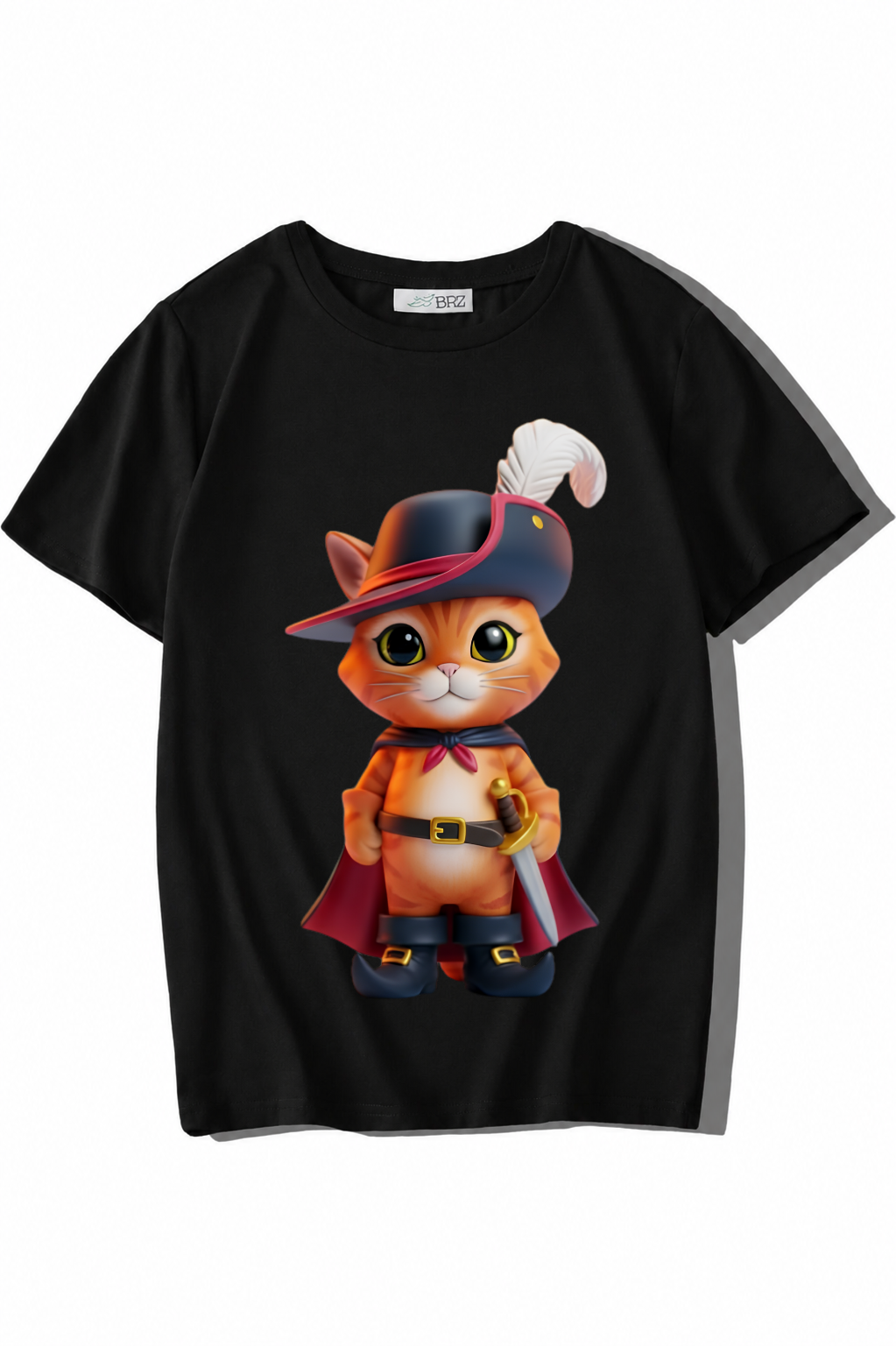 BRZ Kids Unisex Çocuk Çizmeli Kedi T-shirt Siyah