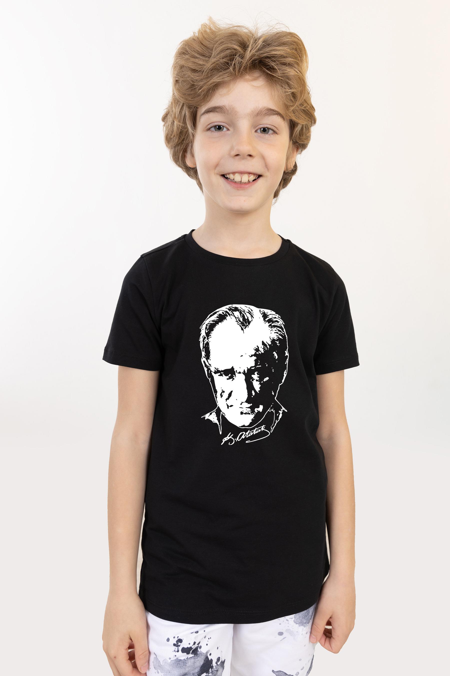 BRZ Kids Unisex Çocuk Mustafa Kemal Atatürk T-shirt Siyah