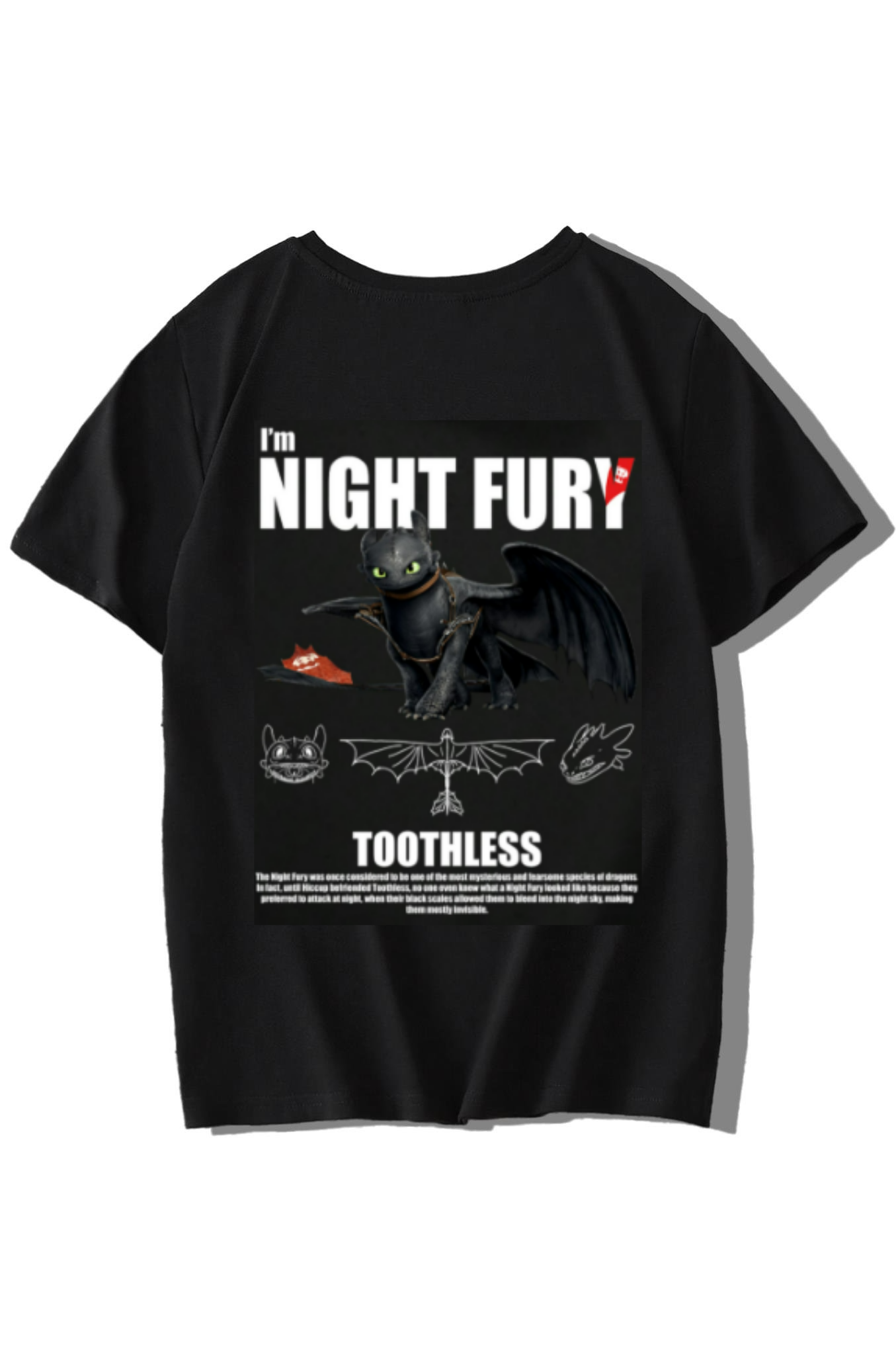 BRZ Kids Unisex Çocuk Night Fury T-shirt Siyah
