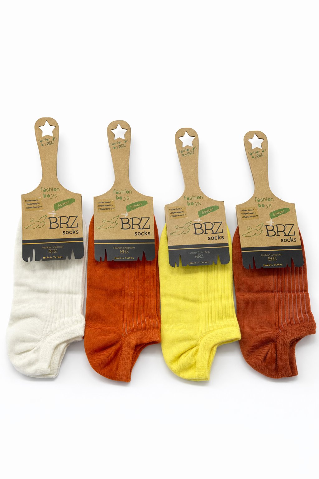 BRZ Kids Unisex Çocuk Ribana Patik Çorap 4lü – Krem, Sarı ve Kahverengi Tonlar