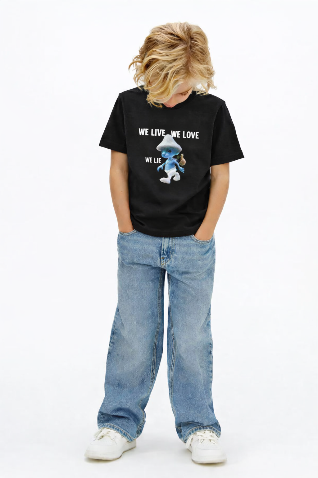 BRZ Kids Unisex Çocuk Smurf Cat We Live We Love We Lie T-shirt