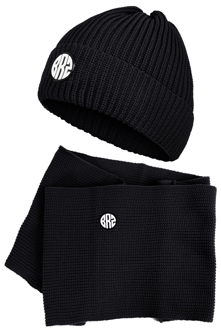 Brz Kids Unisex Kalın Örgülü Siyah Atkı Bere Takımı