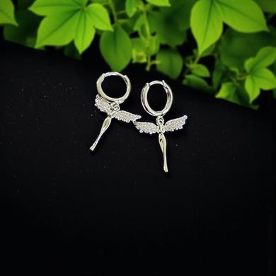  BRZ Collection 3lü Gümüş Renk  Hoop Küpe Seti – Melek Kanadı, Hilal ve Nazar Charm | Altın & Gümüş Seçenekli, Koruyucu Takı