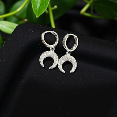  BRZ Collection 3lü Gümüş Renk  Hoop Küpe Seti – Melek Kanadı, Hilal ve Nazar Charm | Altın & Gümüş Seçenekli, Koruyucu Takı
