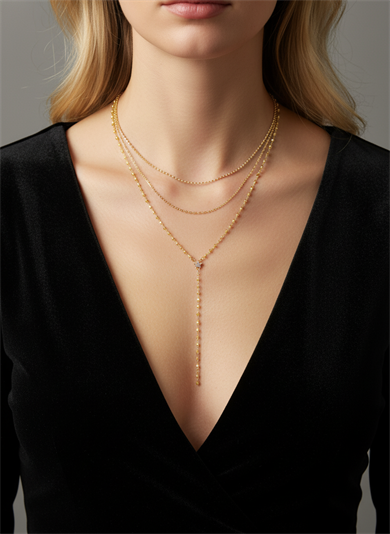 3 Katmanlı Gold Yıldız Detaylı Kolye – Uzun İnce Sarkıt Tasarım – Paslanmaz Çelik – Suya Dayanıklı Şık Kadın Kolye