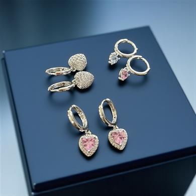 BRZ Collection 3lü Hoop Küpe Seti – Pembe Kalp, Taşlı & Kristal Küpeler | Altın & Gümüş Seçenekli, Romantik Hediye