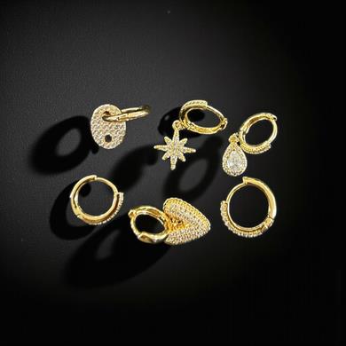 BRZ Collection 6lı Altın Renk Hoop Küpe Seti – Kalp, Yıldız, Damla ve Oval Charm | Mix & Match Minimal Takı