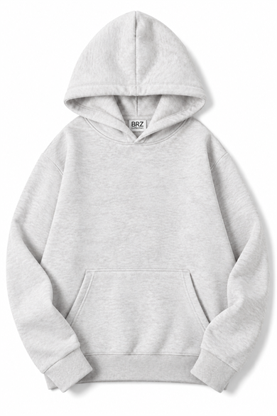 BRZ Collection Açık Gri Unisex Oversize Basic Hoodie Açık Gri