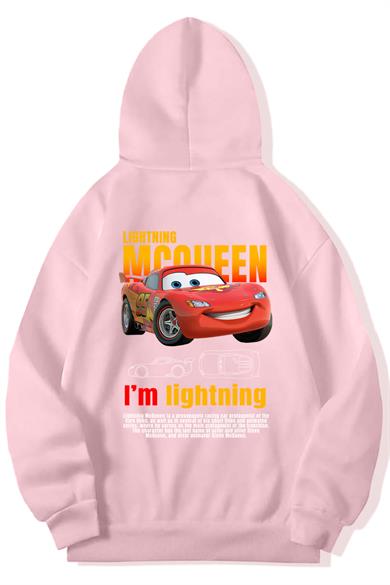 BRZ Collection Açık Pembe Unisex Oversize Şimşek McQueen Hoodie Açık Pembe