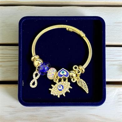 BRZ Collection Altın Nazar Boncuklu Charm Bileklik 