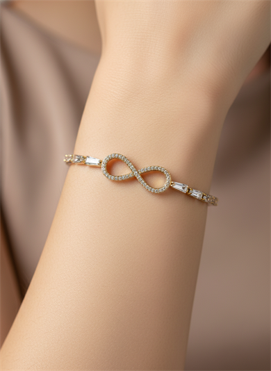 BRZ Collection Altın Renk Infinity Taşlı Zarif Bileklik - Ayarlanabilir, Şık ve Işıltılı