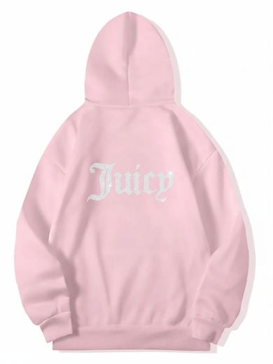 BRZ Collection (ARKA) Taş Baskılı Juicy Hoodie (AÇIK PEMBE)