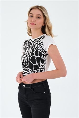BRZ Collection Baskılı Crop Kadın T-Shirt