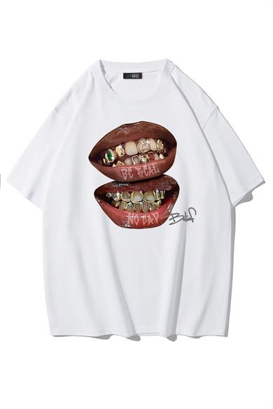 BRZ Collection Be Real No Cap Grillz Tee T-shirt Beyaz