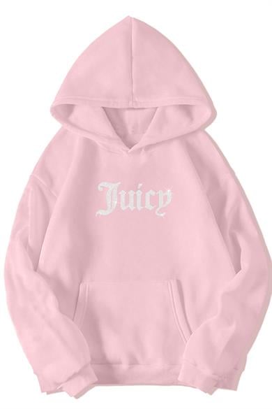 BRZ Collection Açık Pembe Unisex Oversize Taş Baskılı Juicy Hoodie Açık Pembe
