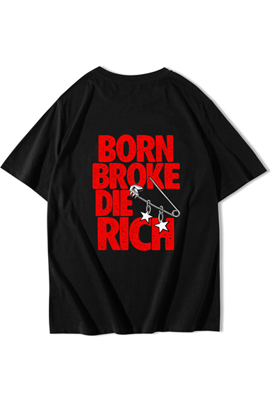 BRZ Collection Born Broke Die Rich Baskılı Oversize Unisex Siyah T-Shirt