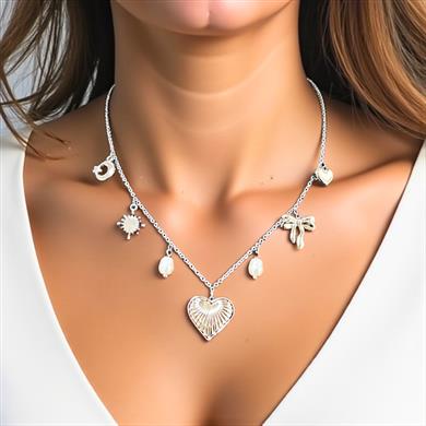 BRZ Collection Charm Kolye – Altın & Gümüş Renk | Ay, Yıldız, Güneş, Kalp, Kurdele ve İnci Sembollü Kolye