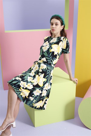 BRZ Collection Çiçek Desenli Viskon Elbise