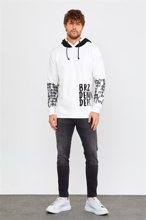 Brz Collection Ekru Erkek Kapüşonlu Sweatshirt