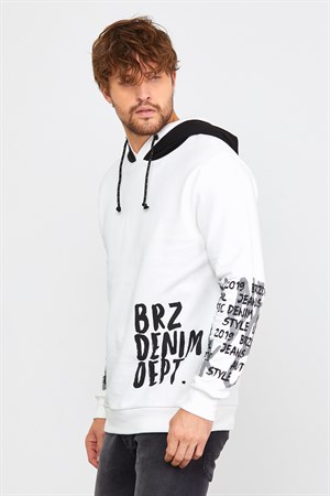 Brz Collection Ekru Erkek Kapüşonlu Sweatshirt